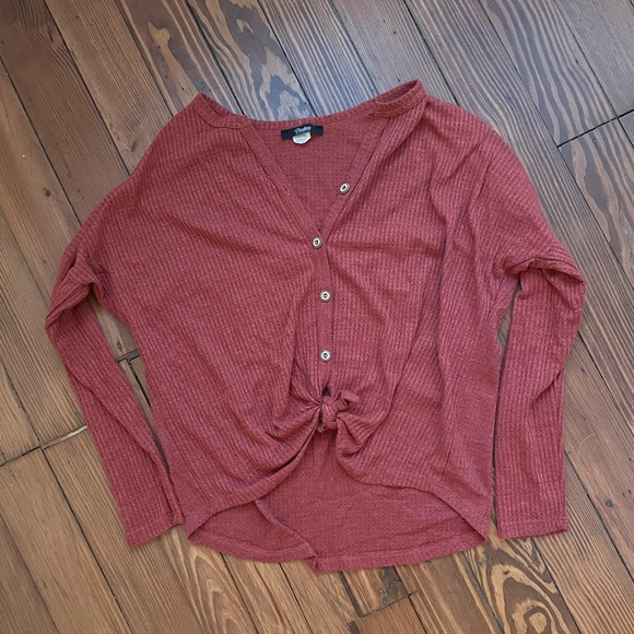 Raquel Rust Button Tie-Front Waffle Knit Top - Picture 7 of 8